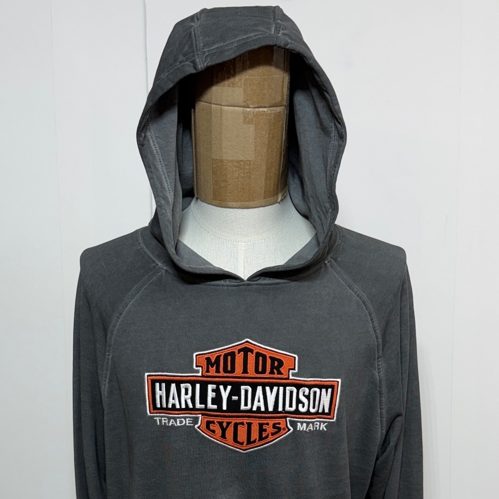 Harley-Davidson Hoodie Mens Large Gray Pullover Graphic Spellout Motorcycle